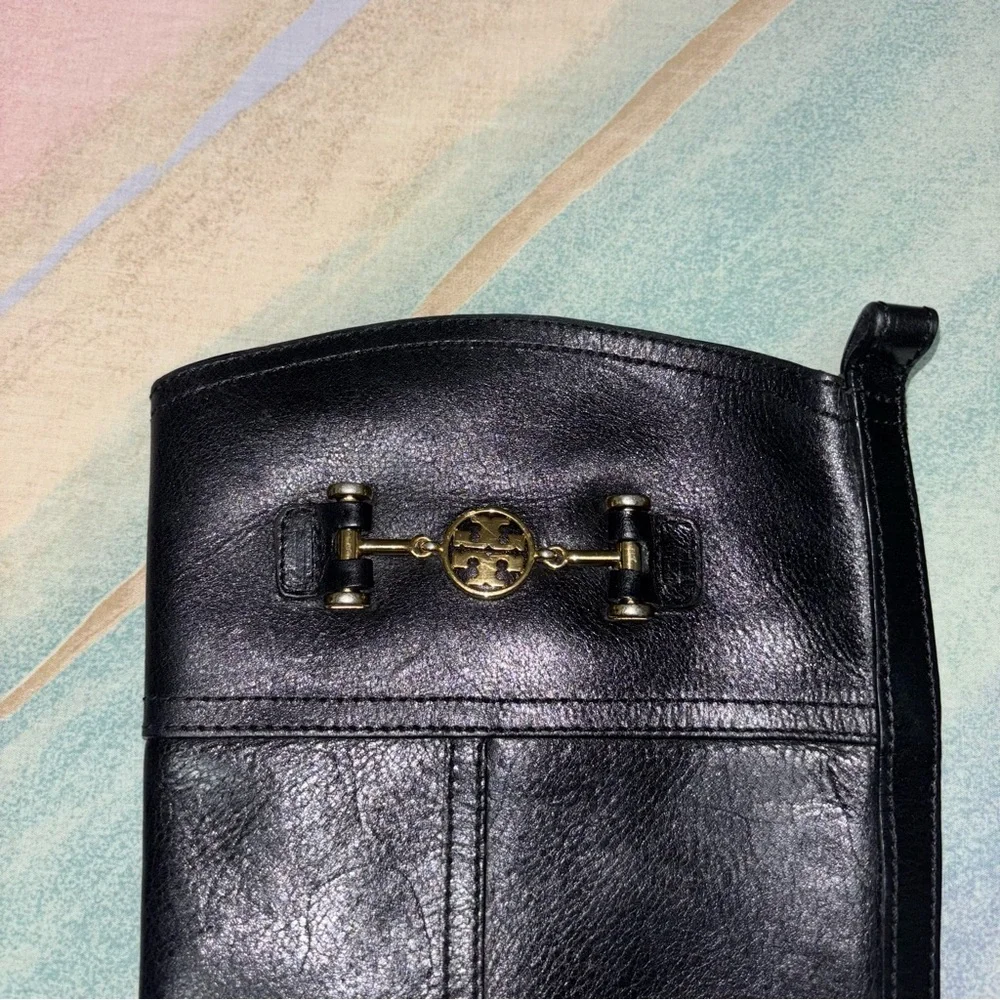Tory Burch Nadine Riding Boots Black Leather 8.5